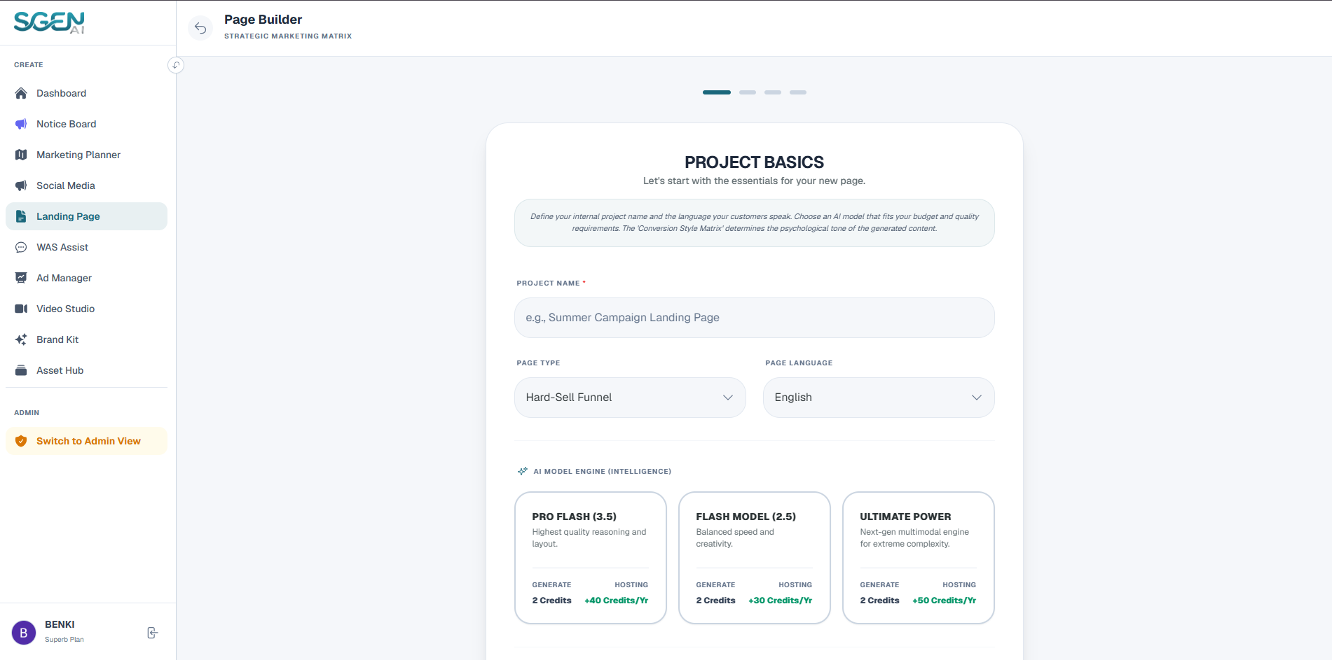 Step 1: Project Basics & Matrix Settings